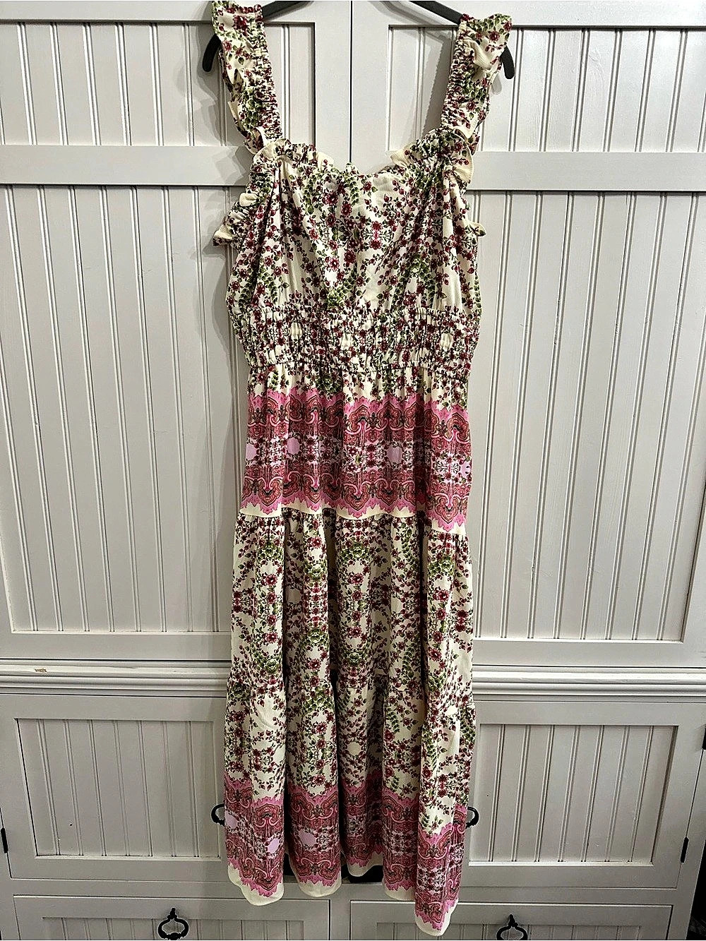 Maison Tara Floral Maxi Dress in Pink & Cream Size 16